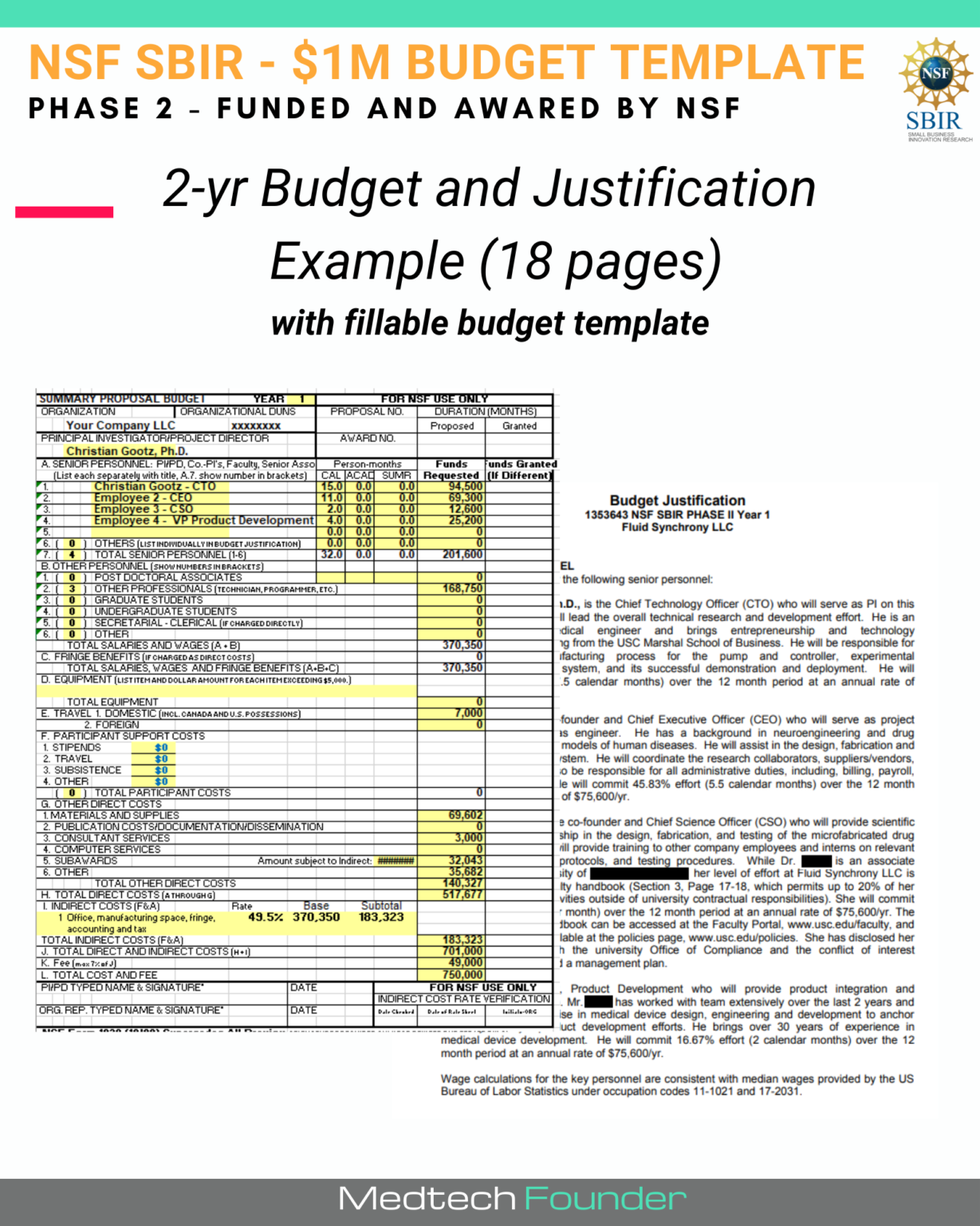 Proposal Example NSF SBIR Phase 1 Medtech Founder